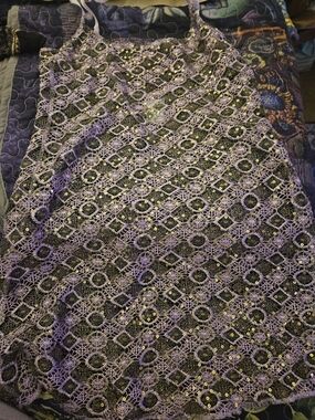 Free People Lavender Crochet Slip Dress with Gold Sequin Detail